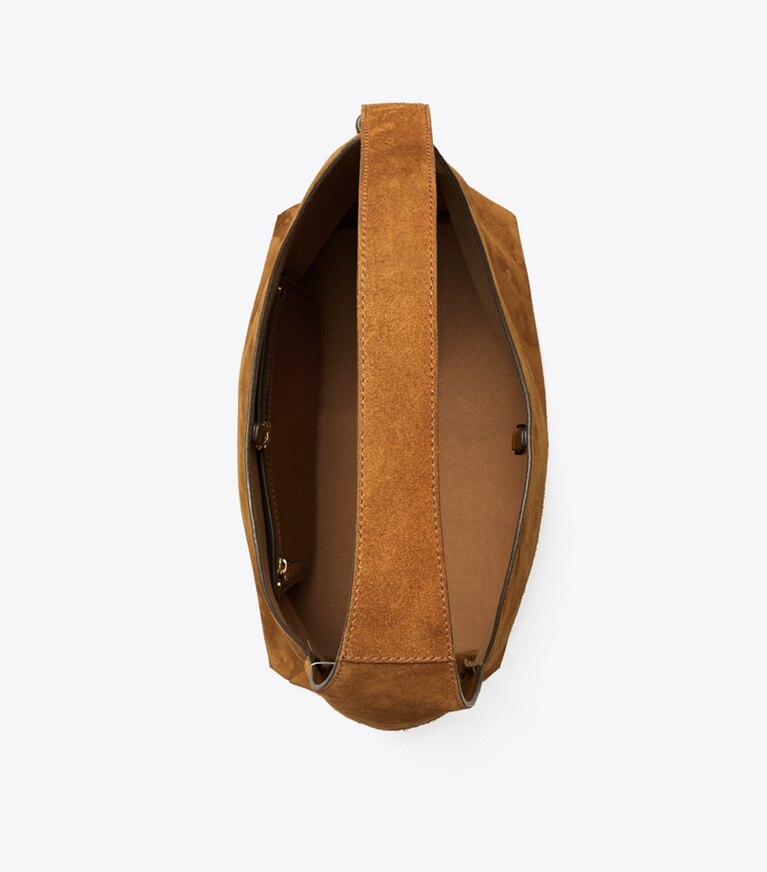 Tory Burch designer sacs hobo Sac hobo en suède dans Caramel vue du dessus
