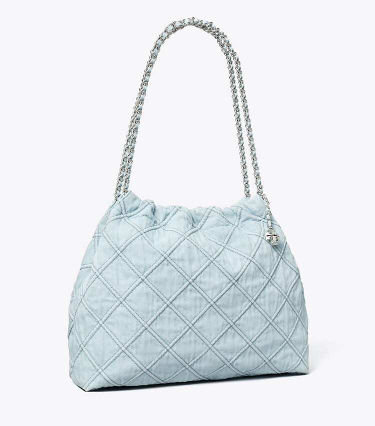 Tory Burch designer sacs hobo Sac Hobo Fleming en denim doux in Seltzer angle