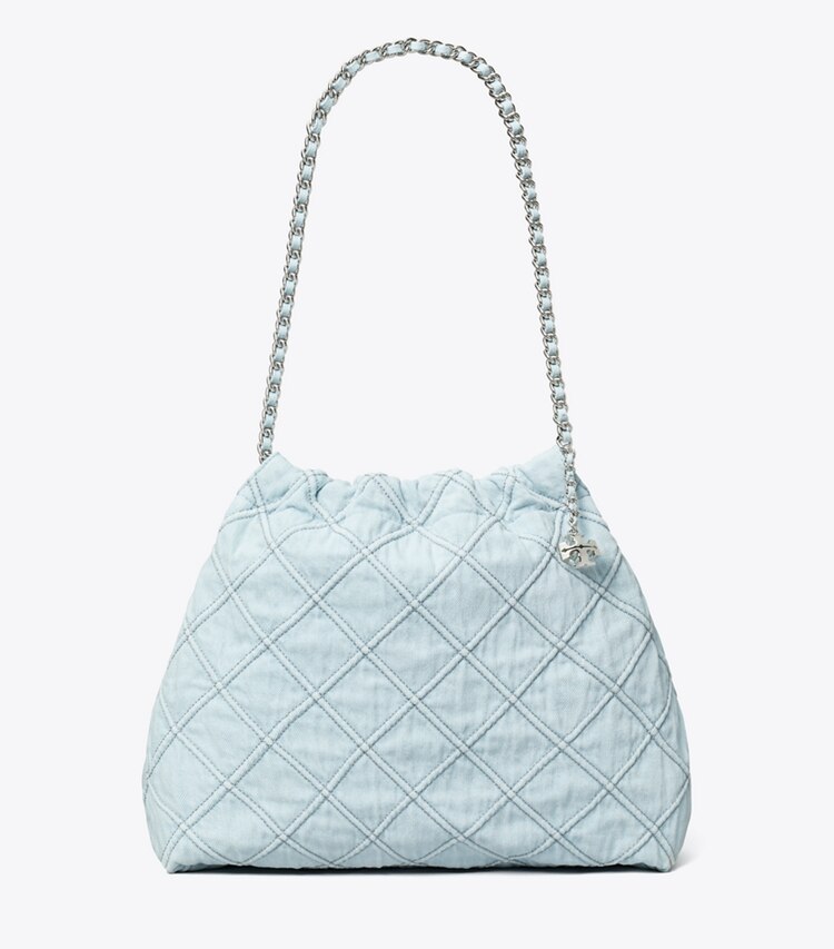 Tory Burch designer sacs hobo Sac Hobo Fleming en denim doux in Seltzer front