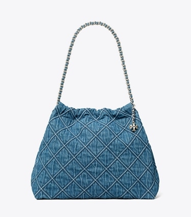 Tory Burch designer sacs hobo Sac Hobo Fleming en denim doux in Denim front