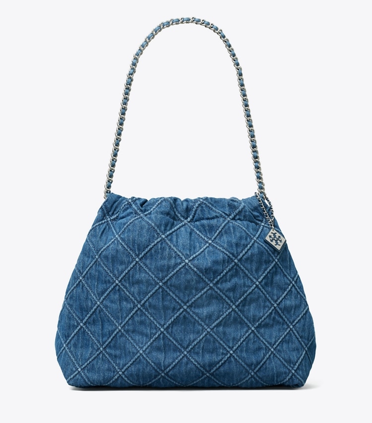 Tory Burch designer sacs hobo Sac hobo Fleming en denim souple dans Denim de face