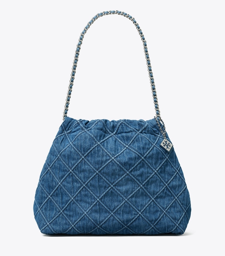 Tory Burch designer sacs hobo Sac hobo Fleming en denim souple dans Denim de face
