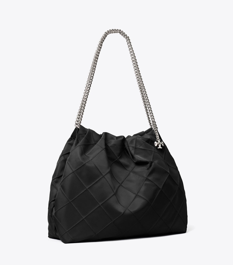 Tory Burch designer sacs hobo Sac Hobo Fleming en nylon in Black angle