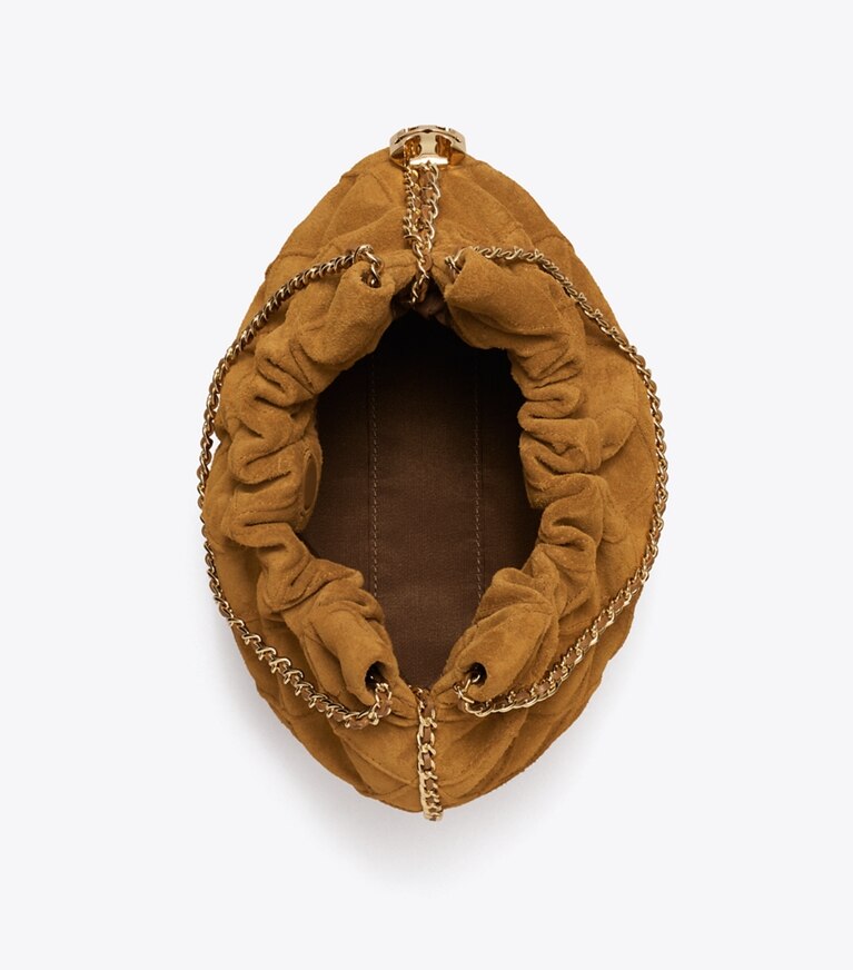 Tory Burch designer sacs à bandoulière Sac hobo mini Fleming en suède souple dans CHICORY BROWN vue du dessus