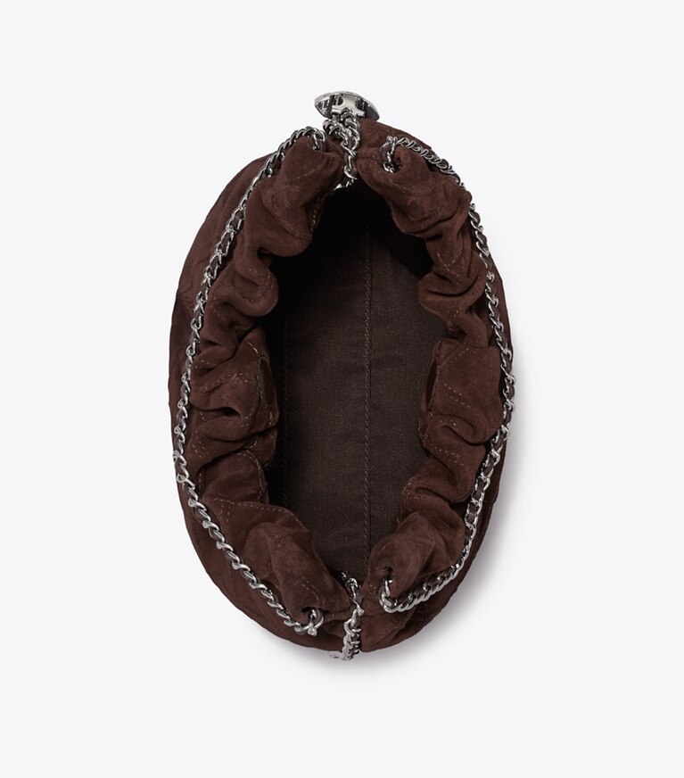 Tory Burch designer sacs à bandoulière Sac hobo mini Fleming en suède souple dans Licorice vue du dessus