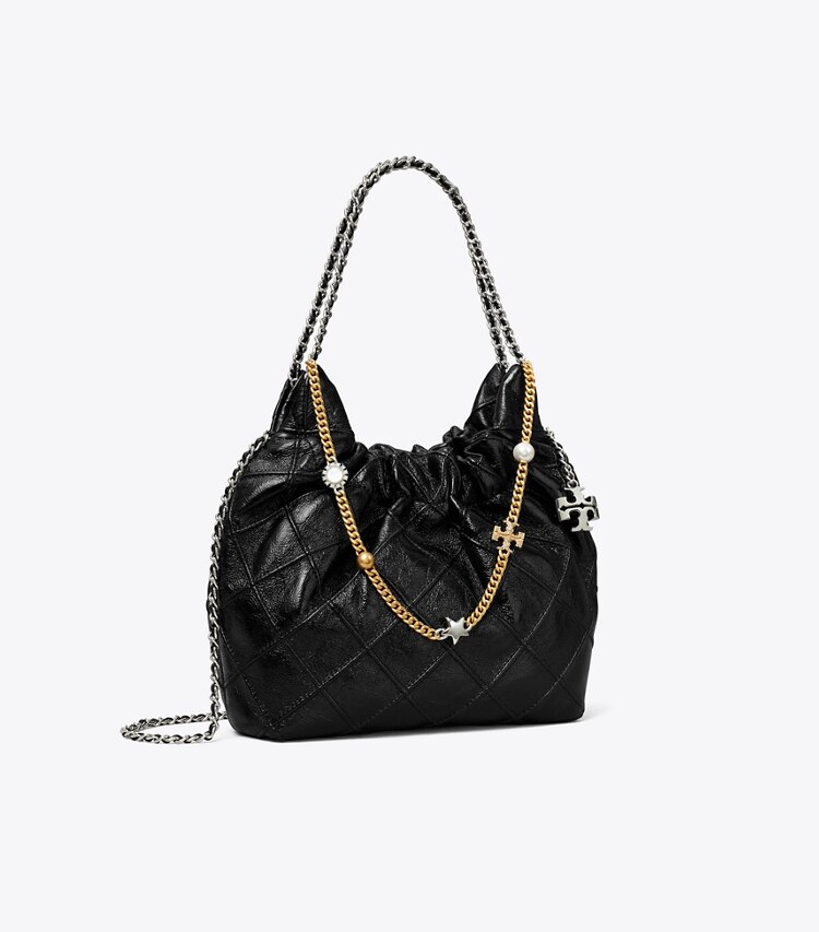 Tory Burch designer sacs à bandoulière Sac hobo souple effet vieilli mini Fleming dans Black angle