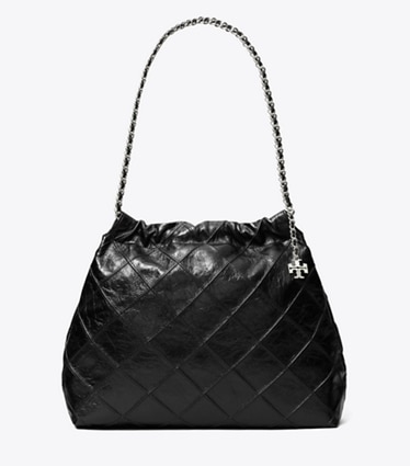 Tory Burch designer sacs hobo Sac hobo souple Fleming effet vieilli in Black front