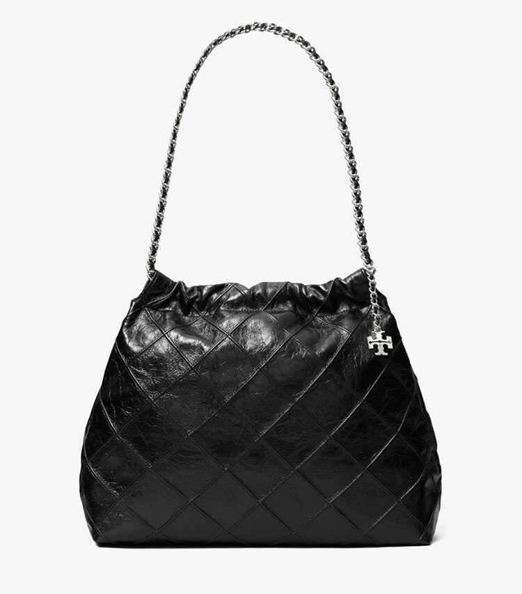 Tory Burch designer sacs hobo Sac hobo souple Fleming effet vieilli in Black front