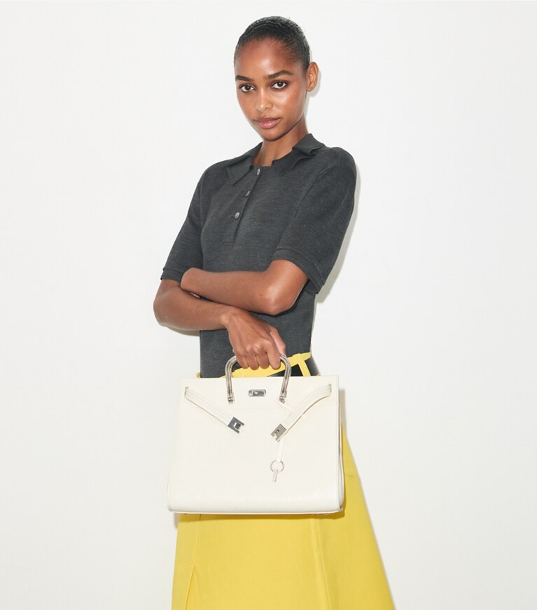 Tory Burch designer cabas Sac Lee Radziwill souple dans Whipped Cream accessoire sur le modèle