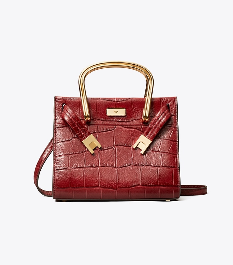Tory Burch designer sacs à bandoulière Sac Lee Radziwill en cuir embossé effet croco in Crimson front