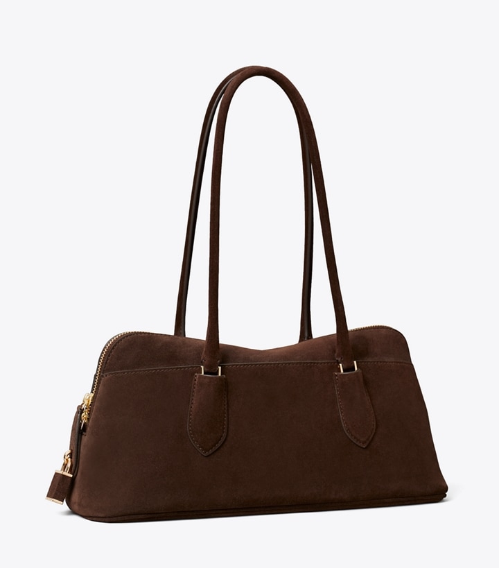 Tory Burch designer sac à main Sac Lock East-West en daim in Dark Cocoa angle