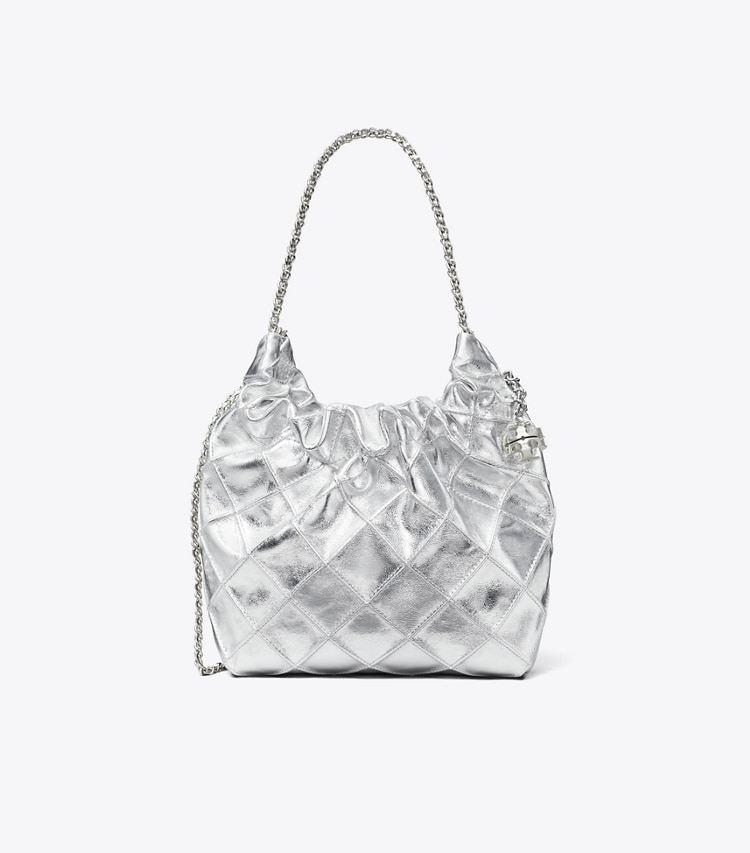 Tory Burch designer sacs à bandoulière Sac métallisé Mini Hobo Fleming in Silver front