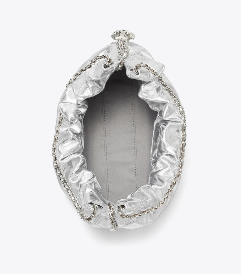 Tory Burch designer sacs à bandoulière Sac métallisé Mini Hobo Fleming in Silver angle