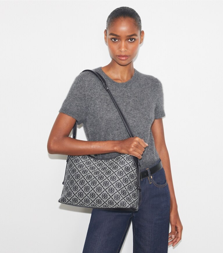 Tory Burch designer sacs porté épaule Sac Messenger T Monogram in Tory Navy angle