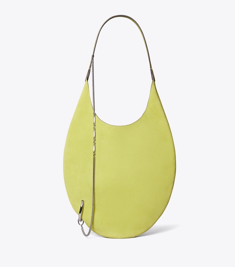 Tory Burch designer sacs porté épaule Sac Pierced en suède souple dans Citrus Green de face
