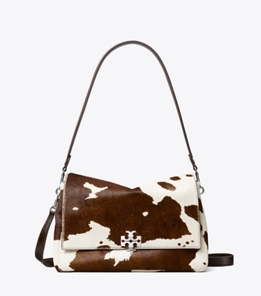 Tory Burch designer sacs porté épaule Sac porté épaule Charlie en cuir de veau façon poulain dans Mocha Brown / Shea Butter de face