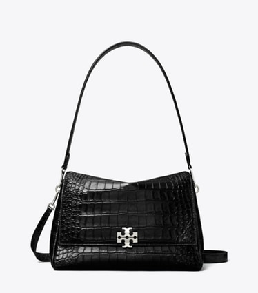 Tory Burch designer sacs porté épaule Sac porté épaule Charlie en cuir embossé effet croco in Black front