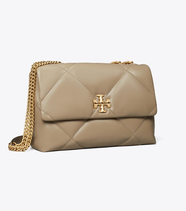 Tory Burch designer sacs porté épaule Sac porté épaule convertible Kira à matelassage losange in Taupe Oak angle