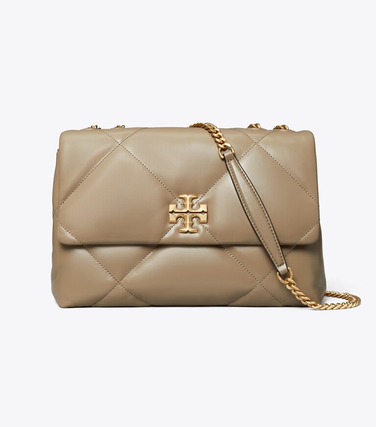 Tory Burch designer sacs porté épaule Sac porté épaule convertible Kira à matelassage losange in Taupe Oak front