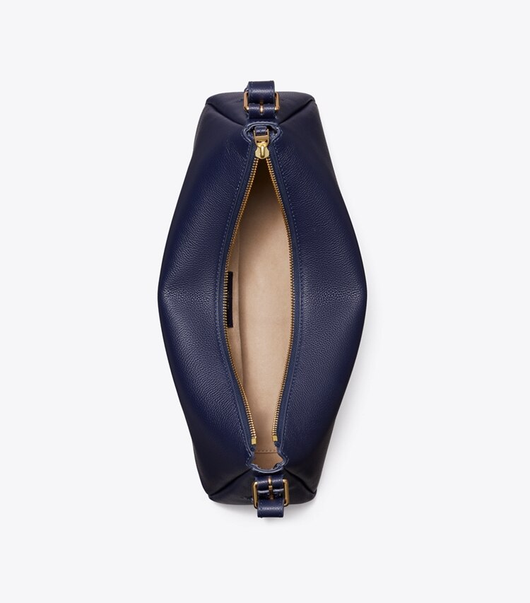 Tory Burch designer sacs porté épaule Sac porté épaule en cuir à glissière sur le dessus dans Tory Navy vue du dessus