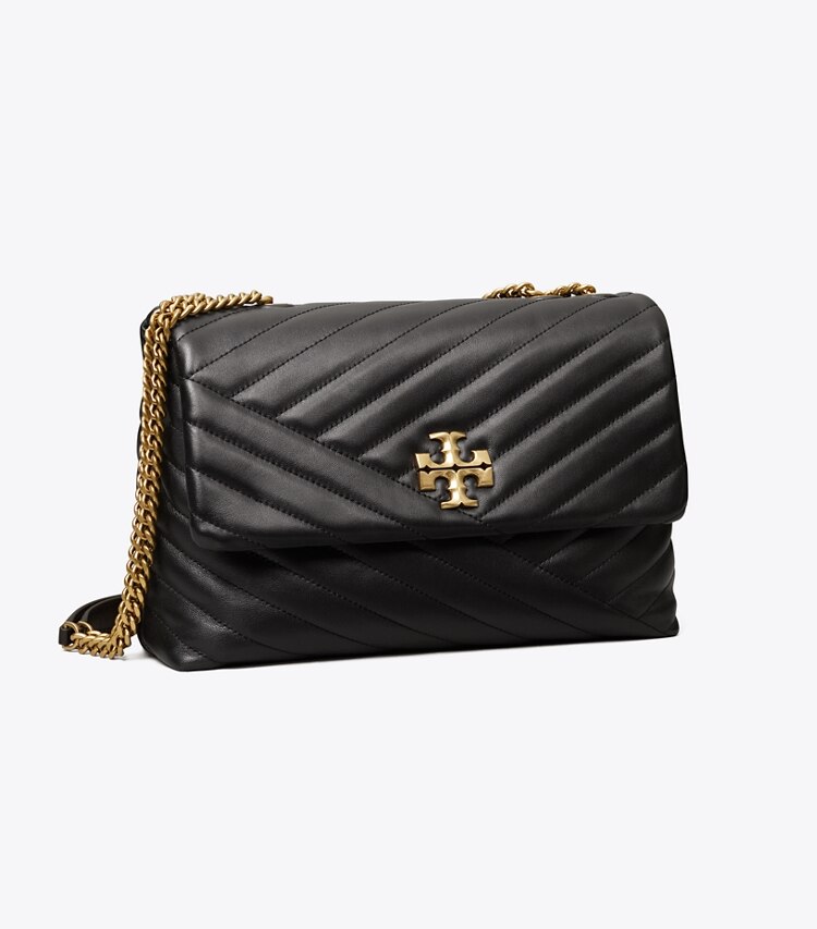 Tory Burch designer sacs porté épaule Sac porté épaule Kira convertible à chevrons in Black / Rolled Brass angle