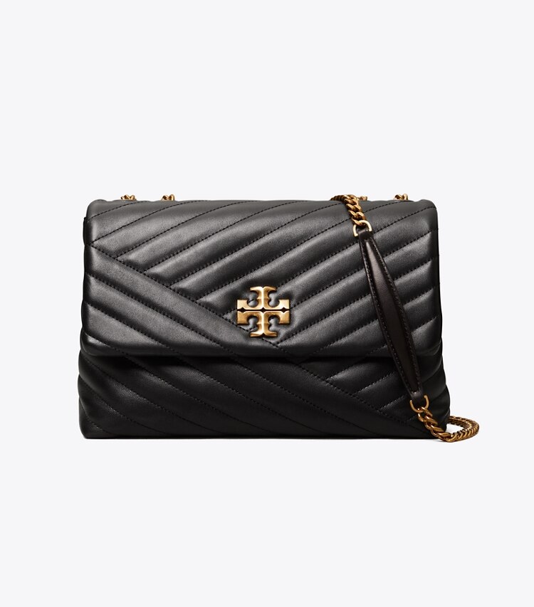 Tory Burch designer sacs porté épaule Sac porté épaule Kira convertible à chevrons in Black / Rolled Brass front