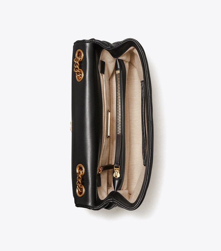 Tory Burch designer sacs porté épaule Sac porté épaule Kira convertible à chevrons in Black / Rolled Brass angle