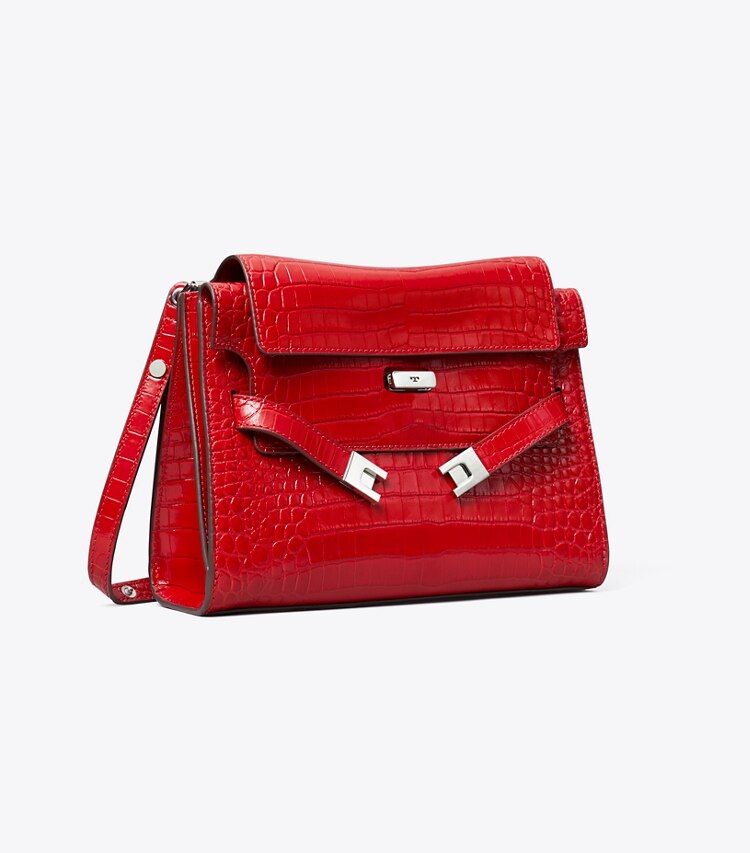 Tory Burch designer sacs porté épaule Sac porté épaule Lee Radziwill embossé motif croco dans Red Sky angle