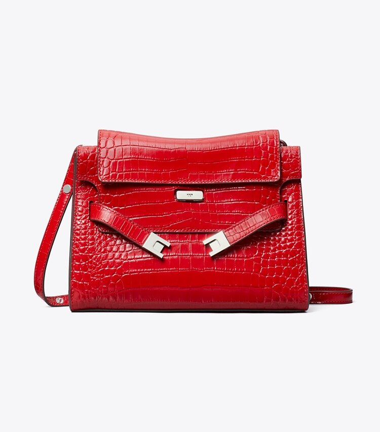 Tory Burch designer sacs porté épaule Sac porté épaule Lee Radziwill embossé motif croco dans Red Sky de face