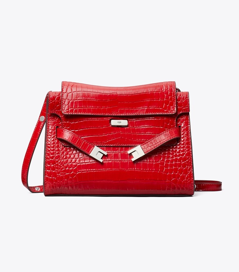 Tory Burch designer sacs porté épaule Sac porté épaule Lee Radziwill embossé motif croco dans Red Sky de face
