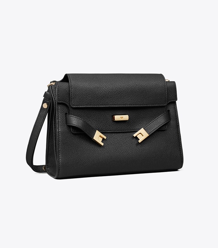 Tory Burch designer sacs porté épaule Sac porté épaule Lee Radziwill en cuir grainé in Black angle