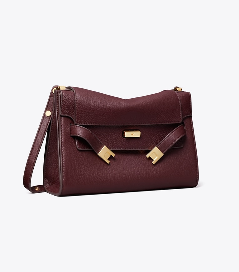Tory Burch designer sacs porté épaule Sac porté épaule Lee Radziwill en cuir grainé in Dark Carmine angle