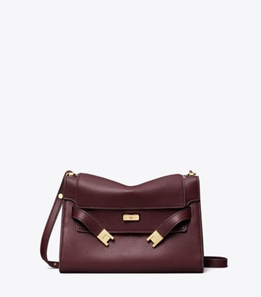 Tory Burch designer sacs porté épaule Sac porté épaule Lee Radziwill en cuir grainé in Dark Carmine front