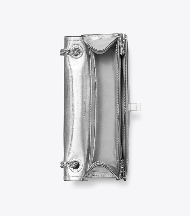 Tory Burch designer sacs porté épaule Sac porté épaule métallisé mini Kira à fermoir dans Silver vue du dessus