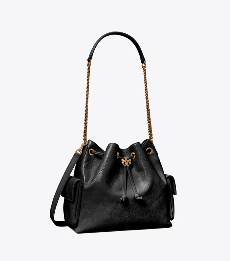 Tory Burch designer sacs porté épaule Sac porté épaule matelassé Charlie avec cordon de serrage in Black angle