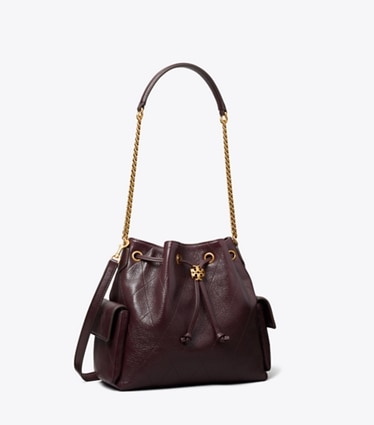 Tory Burch designer sacs porté épaule Sac porté épaule matelassé Charlie avec cordon de serrage in Vintage Bordeaux angle