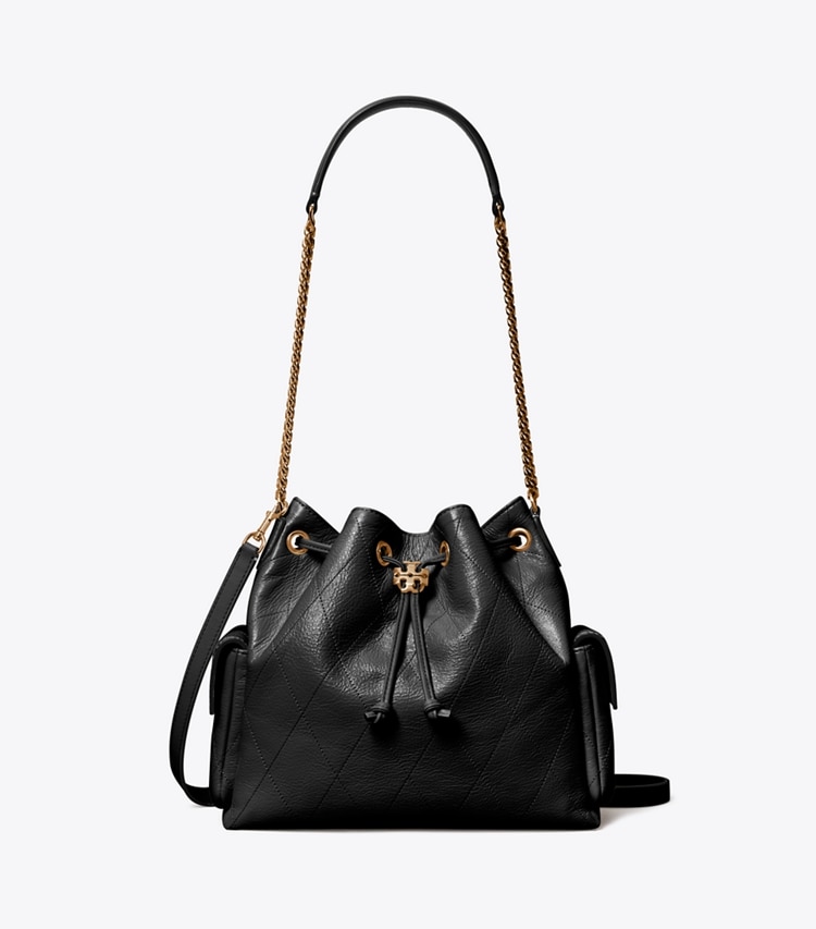 Tory Burch designer sacs porté épaule Sac porté épaule matelassé Charlie avec cordon de serrage in Black front