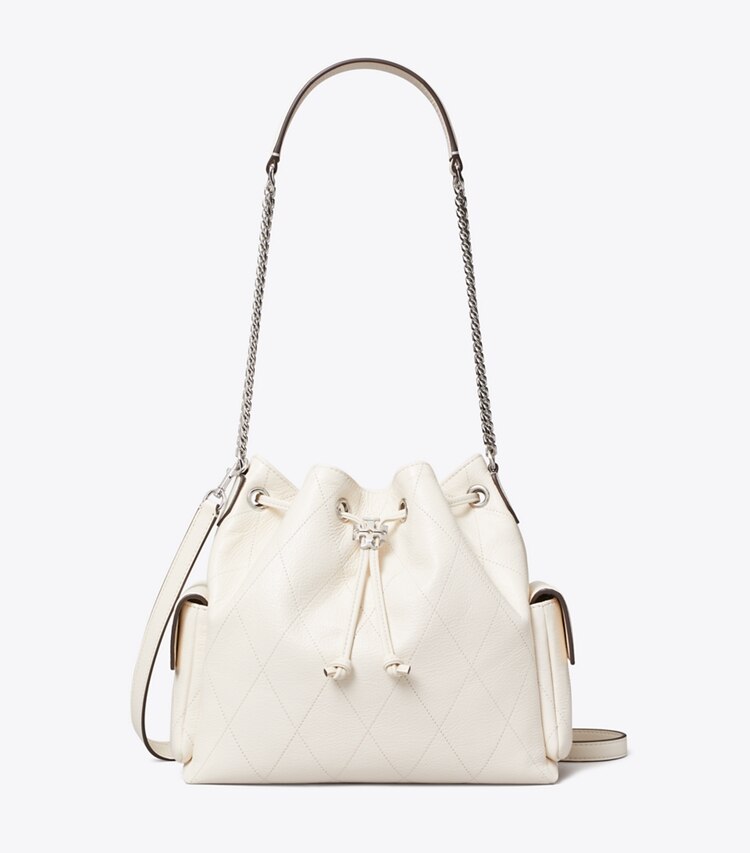 Tory Burch designer sacs porté épaule Sac porté épaule matelassé Charlie avec cordon de serrage in Light Cream front
