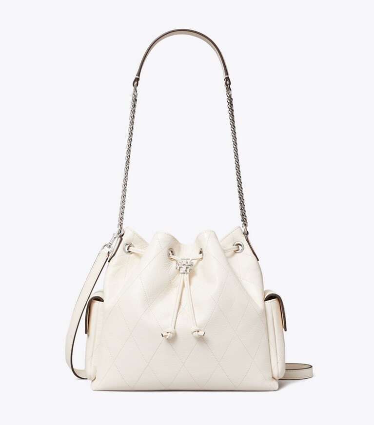 Tory Burch designer sacs porté épaule Sac porté épaule matelassé Charlie avec cordon de serrage in Light Cream front