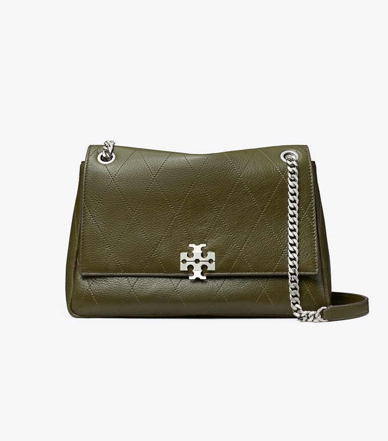 Tory Burch designer sacs porté épaule Sac porté épaule matelassé Charlie in Dark Olive front