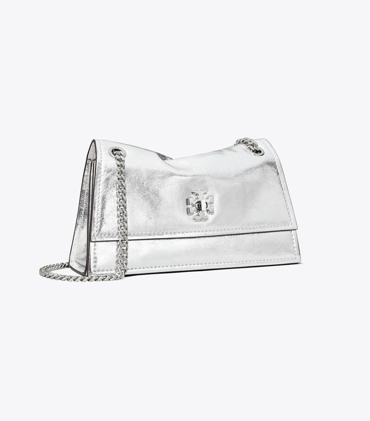 Tory Burch designer sacs porté épaule Sac porté épaule Mini Kira en cuir métallisé avec fermoir tourniquet in Silver angle
