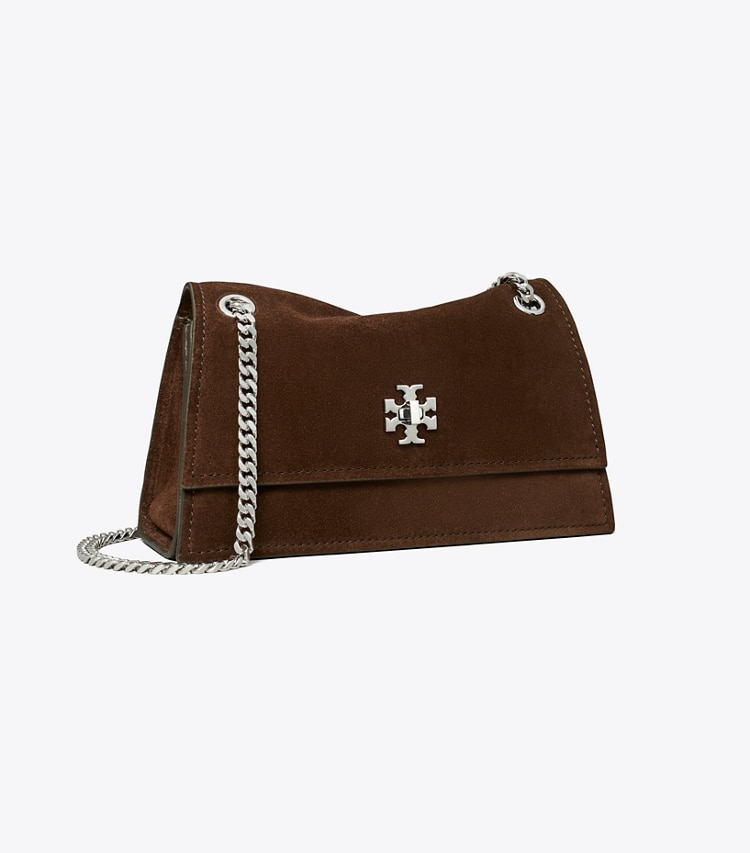 Tory Burch designer sacs porté épaule Sac porté épaule Mini Kira en daim avec fermoir tourniquet in Dark Cocoa angle