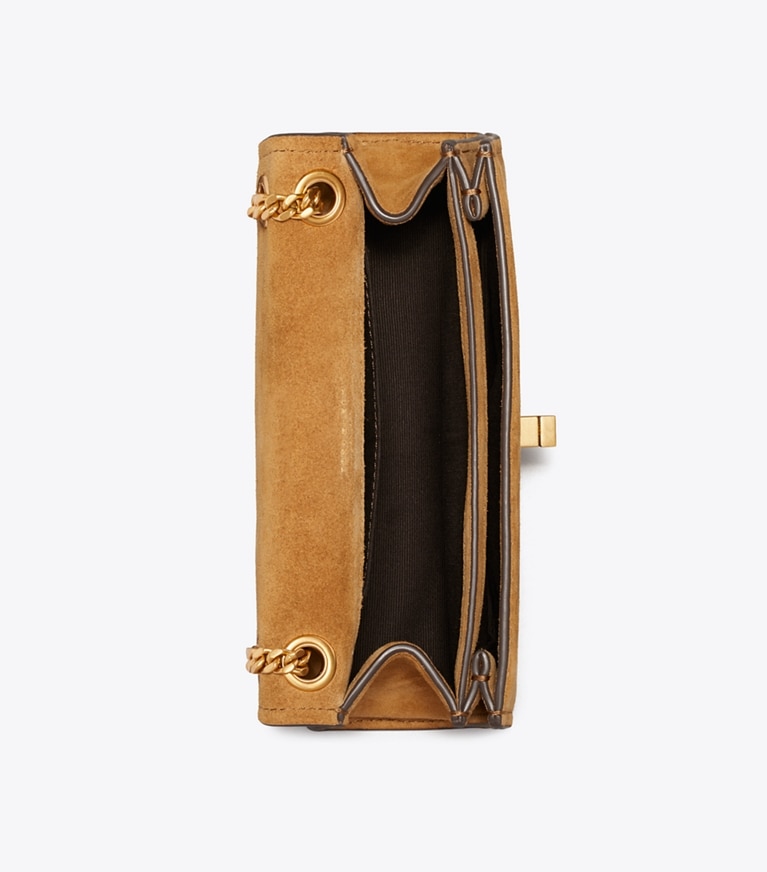 Tory Burch designer sacs porté épaule Sac porté épaule Mini Kira en daim avec fermoir tourniquet in Toffee dessus