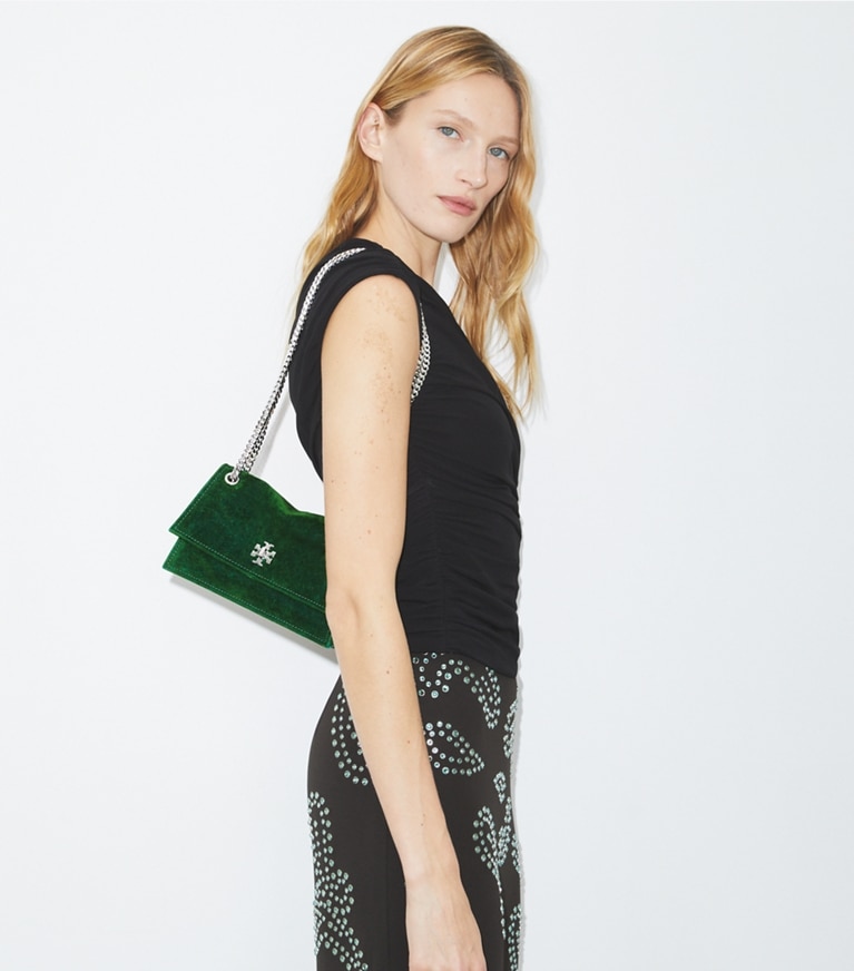 Tory Burch designer sacs porté épaule Sac porté épaule Mini Kira floqué avec fermoir tourniquet in Emerald angle