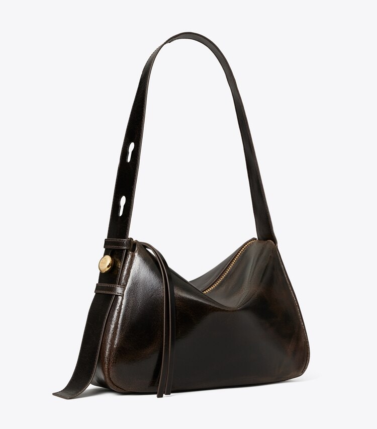 Tory Burch designer sacs porté épaule Sac porté épaule Romy effet vieilli in Dark Brown angle