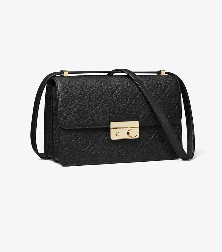 Tory Burch designer sacs porté épaule Sac porté épaule T Monogram en cuir grainé in Black angle