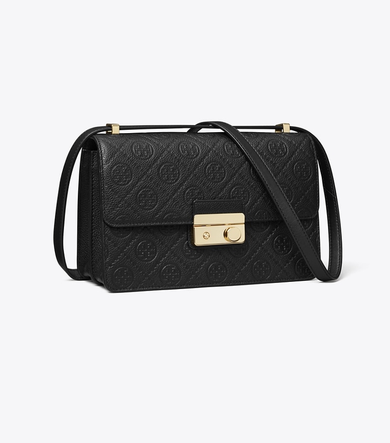 Tory Burch designer sacs porté épaule Sac porté épaule T Monogram en cuir grainé in Black angle