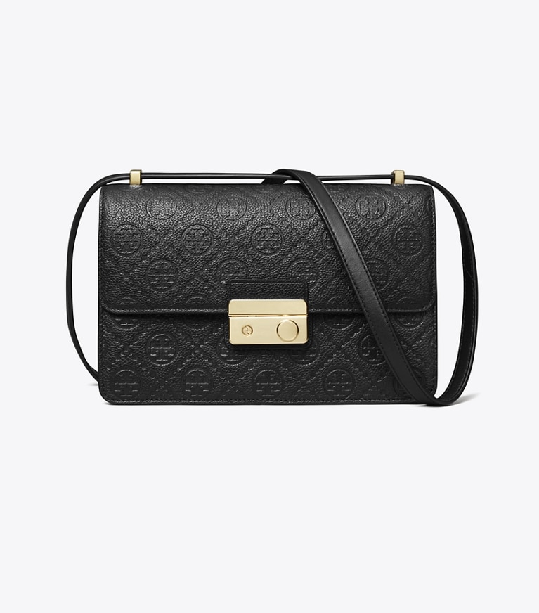Tory Burch designer sacs porté épaule Sac porté épaule T Monogram en cuir grainé in Black angle