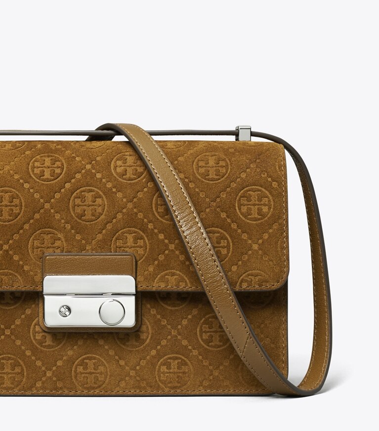 Tory Burch designer sacs porté épaule Sac porté épaule T Monogram en daim in CHICORY BROWN angle