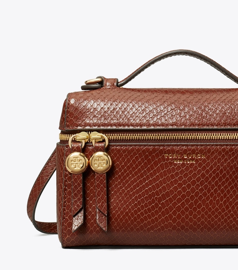 Tory Burch designer sacs à bandoulière Sac Romy à poignée supérieure mince embossé façon serpent dans Sweet Maple détails